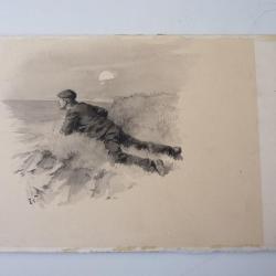 Dessin Lavis Homme alongé E.V.