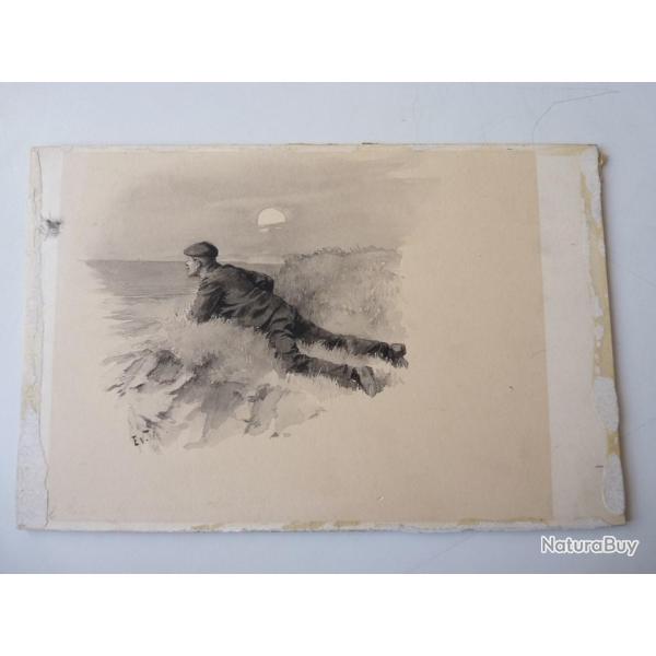 Dessin Lavis Homme along� E.V.