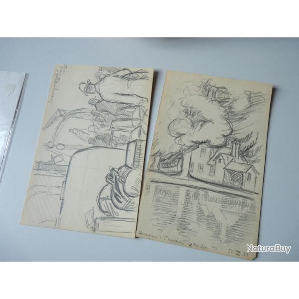 Trois dessins Math. Lachenal 1923 Trianon Folkestone Hastings