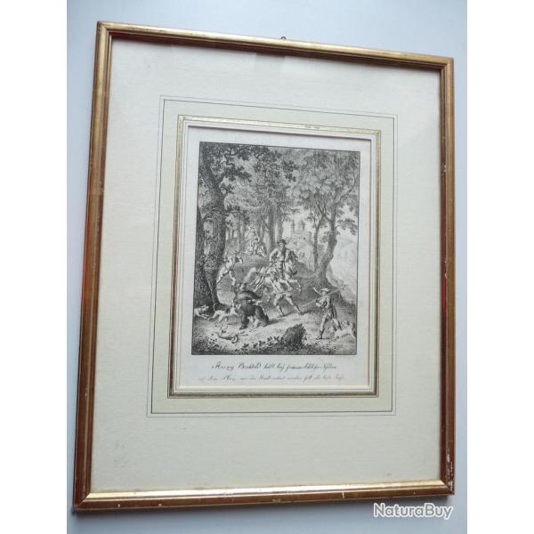 Gravure Chasse  l'ours Franz Niklaus KNIG Allemagne