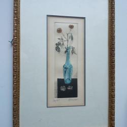 Gravure Marcelle AMSLER Vase et fleurs 26/150