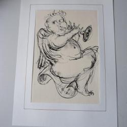 Dessin à l'encre original Ange musicien