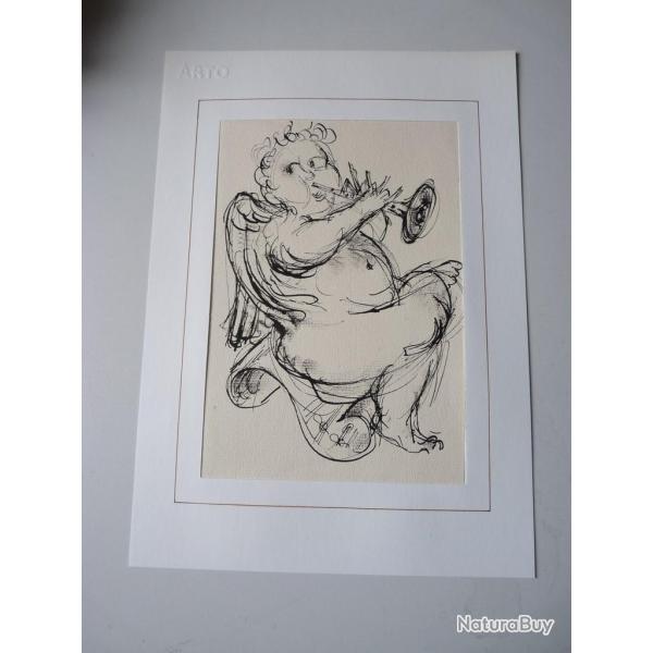 Dessin � l'encre original Ange musicien