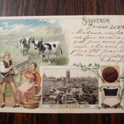 CPA Chocolat Suchard Souvenir Fribourg cartes postale