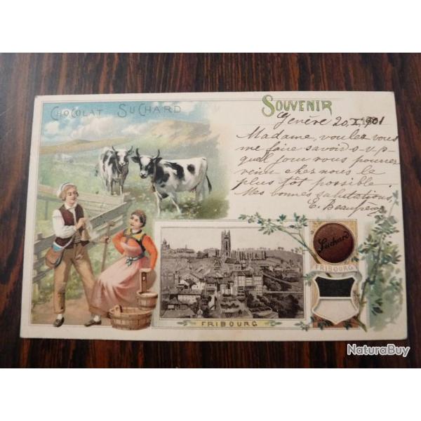 CPA Chocolat Suchard Souvenir Fribourg cartes postale