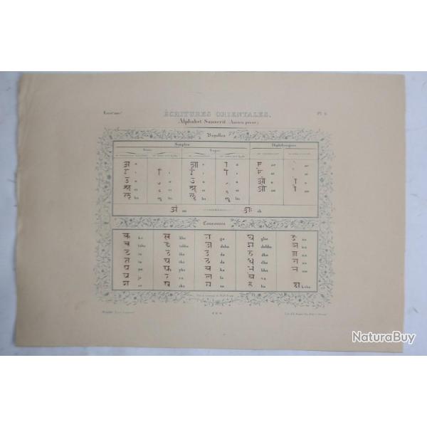 Gravure critures orientales Sanscrit Perse Jean Midolle Strasbourg 1836