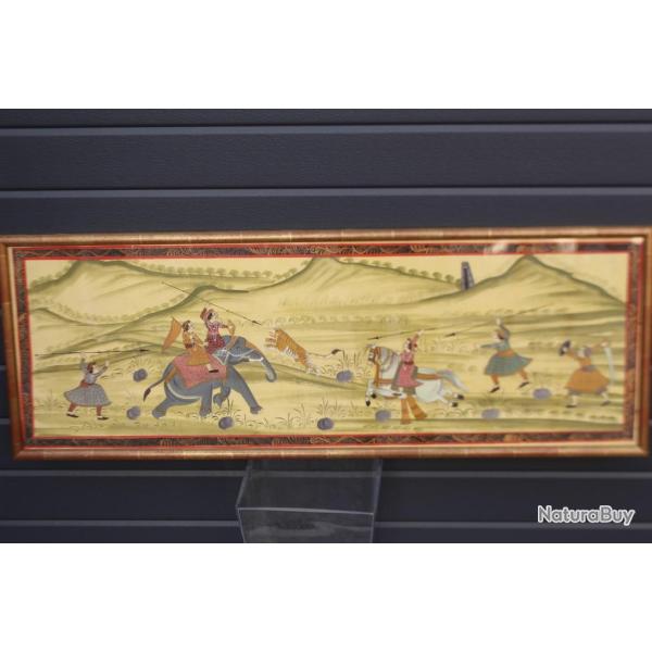 Peinture sur soie Chasse aux tigres Inde