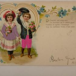 CPA fantaisie gaufrée et soie enfants