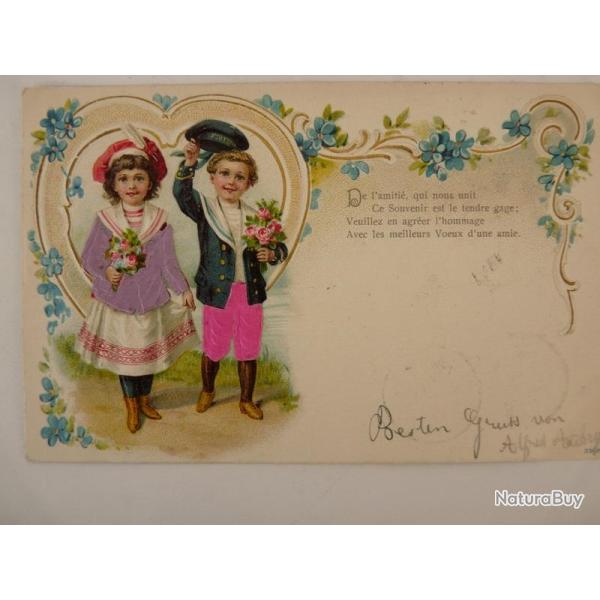 CPA fantaisie gaufr�e et soie enfants