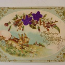 CPA fantaisie gaufrée et soie fleurs violettes