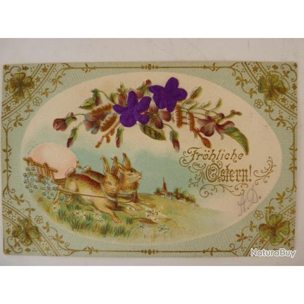 CPA fantaisie gaufr�e et soie fleurs violettes