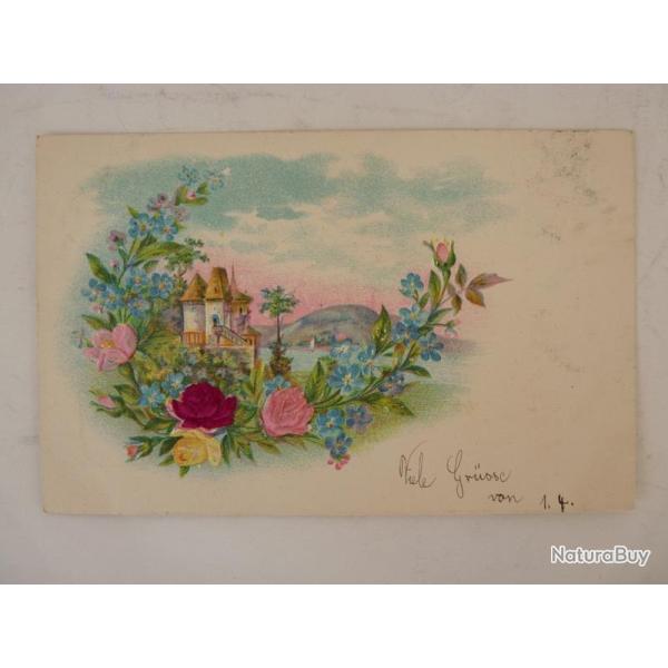 CPA Suisse fantaisie gaufr�e et soie chateau