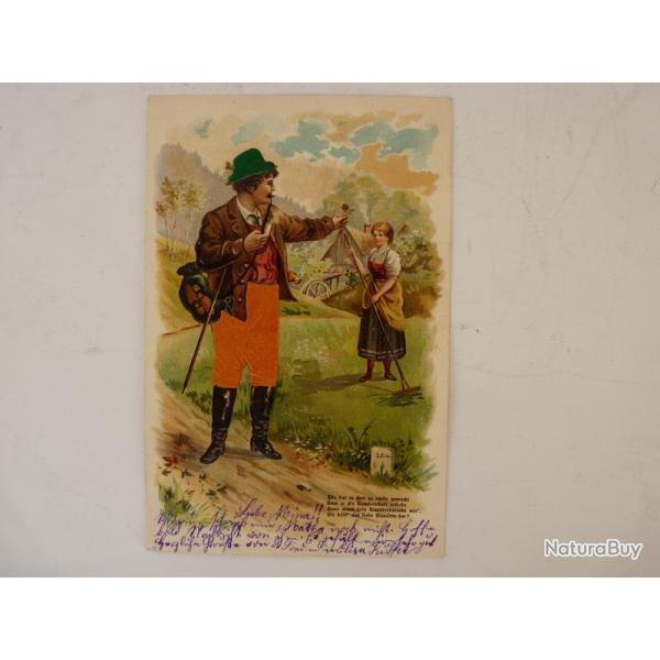 CPA Suisse fantaisie gaufr�e et soie  campagne