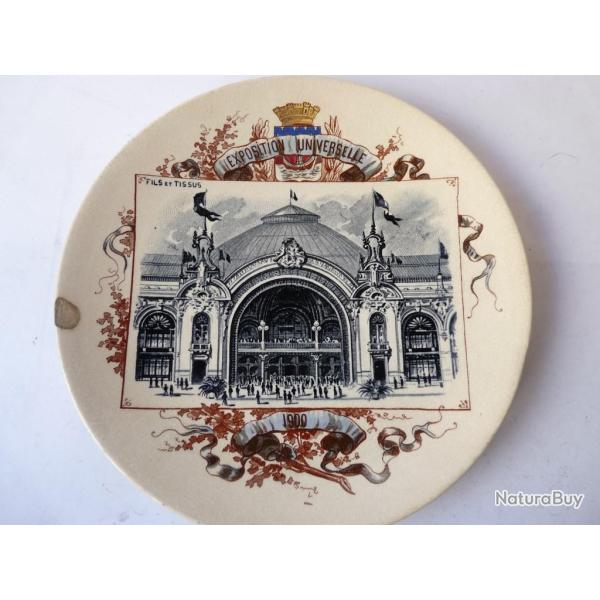 Assiette Sarreguemines Exposition Universelle 1900  Fils et Tissus