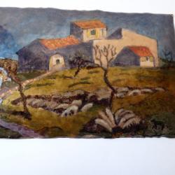 Peinture émaillé sur cuivre village provencal