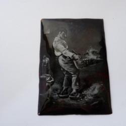 Peinture émaillé sur cuivre moissonneur vannant sont blé