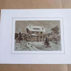 Aquarelle Chalet en hiver 1916