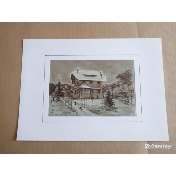 Aquarelle Chalet en hiver 1916