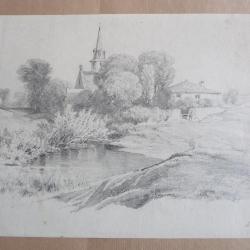 Dessin au crayon Paysage Haute Savoie 1866