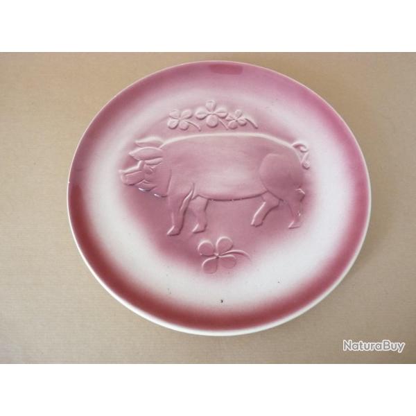 Assiette porte bonheur  Cochon  c�ramique de Nyon