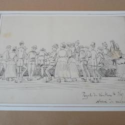 Dessin a la plume Arrivée du vainqueur 1887