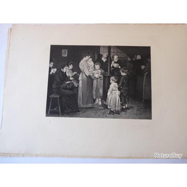 Gravure originale Jules MASSARD Soupe populaire