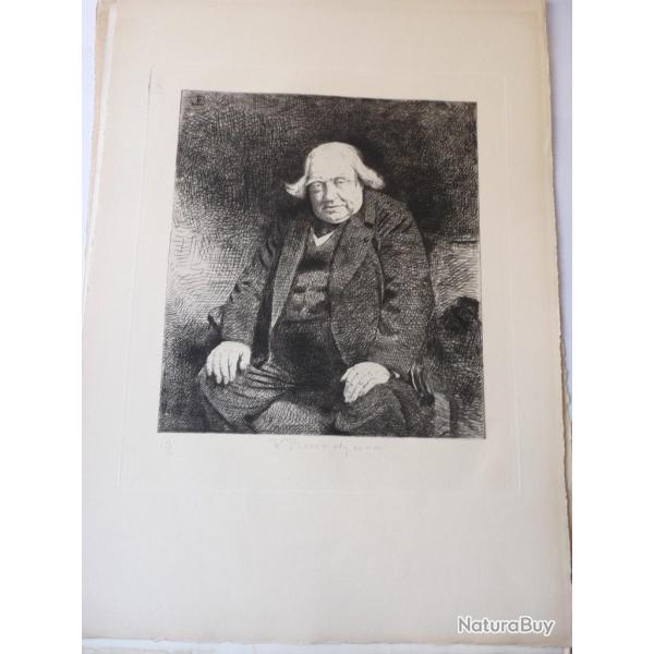 Gravure originale Lon BONNAT Portrait de M. Renan