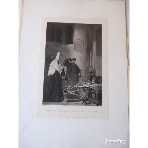 Gravure originale Franois de Borgia Isabelle De Portugal J.P. Laurens