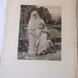 Gravure originale Virginie DEMONT-BRETON Soeur et enfant religion
