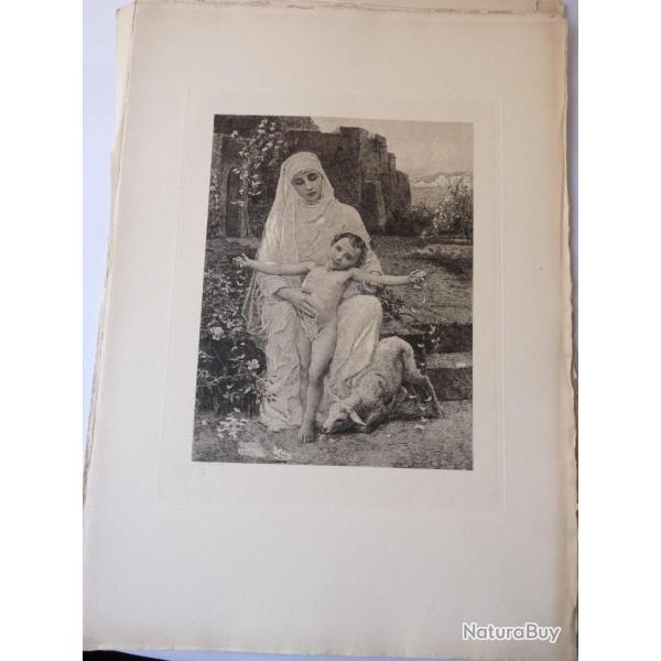 Gravure originale Virginie DEMONT-BRETON Soeur et enfant religion