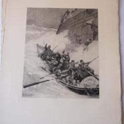 Gravure originale R. DAWANL Naufrage Bateau