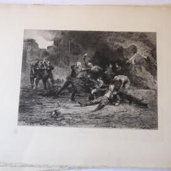 Gravure originale E. RENARD Pompiers incendie colonel Froidevaux 1888