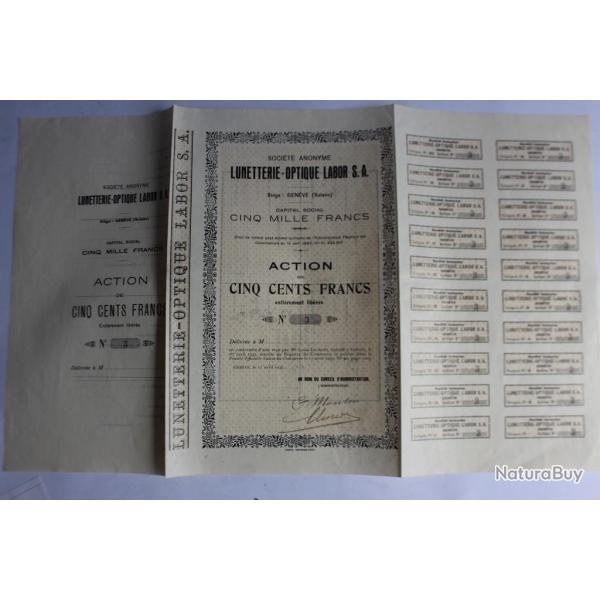 Action 500 Francs Lunetterie-Optique Labor S.A. Suisse