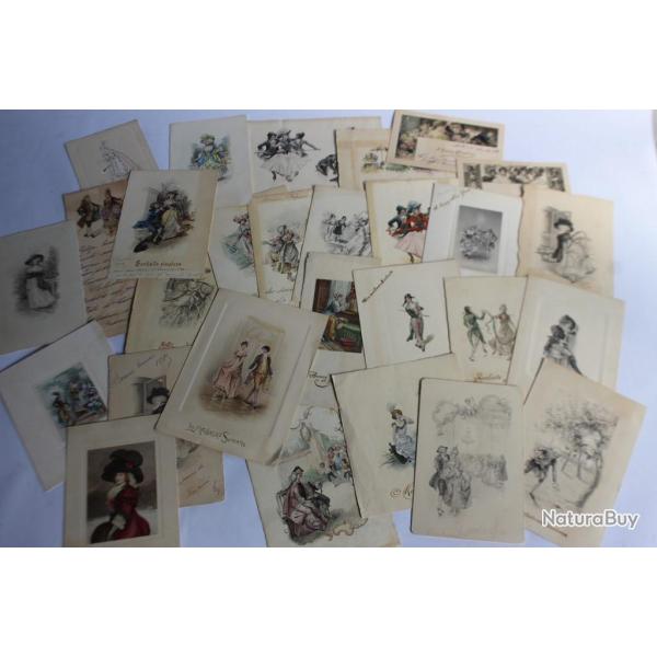 Lot de 28 anciennes Cartes de voeux grav�es 1880 - 1915