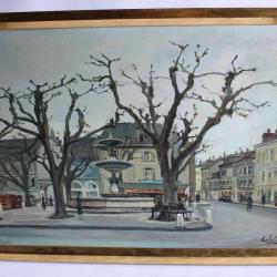 Peinture à l'huile Place du marché Carouge Genève Suisse
