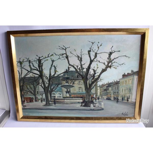 Peinture � l'huile Place du march� Carouge Gen�ve Suisse