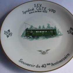 Assiette Syndicat Chemin de fer 1938 porcelaine Langenthal