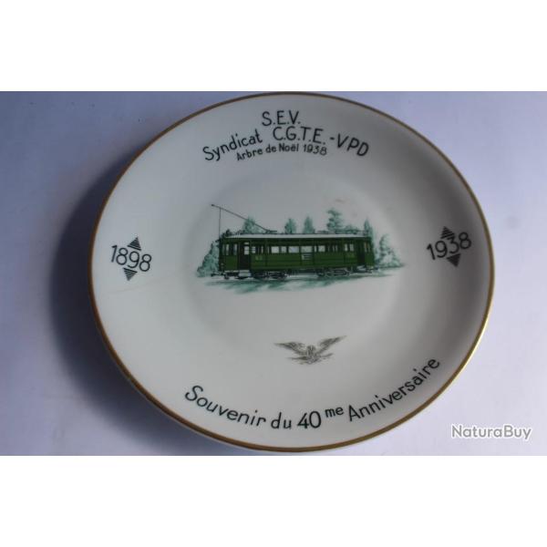Assiette Syndicat Chemin de fer 1938 porcelaine Langenthal