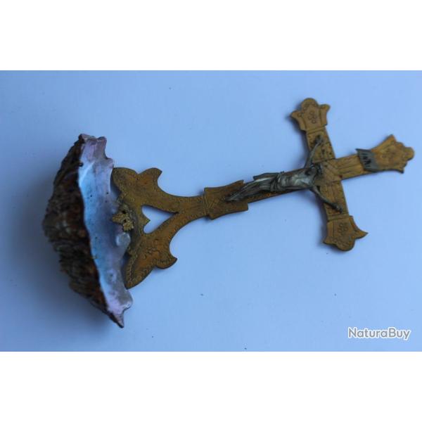 B�nitier ancien porcelaine laiton