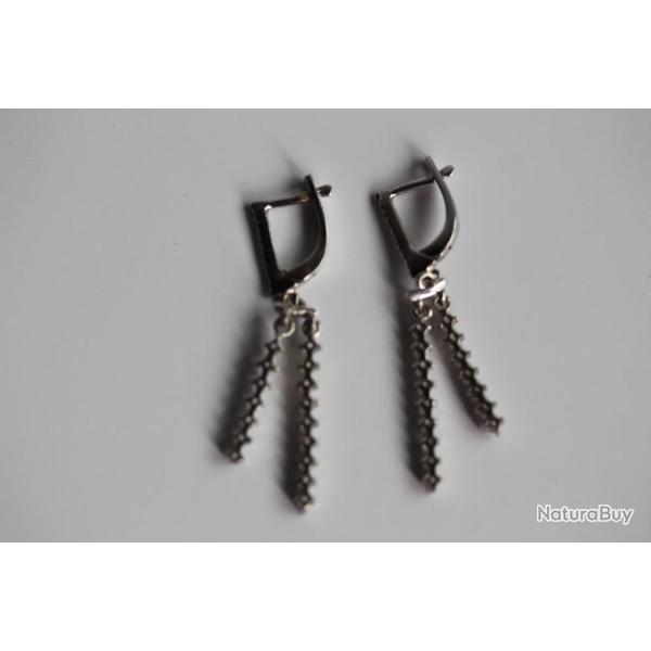 Pendants d'oreilles argent rhodi� imitation diamant