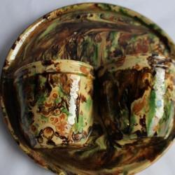 Porte cuill&egrave;res terre verniss&eacute;e jasp&eacute;e Art populaire Savoie