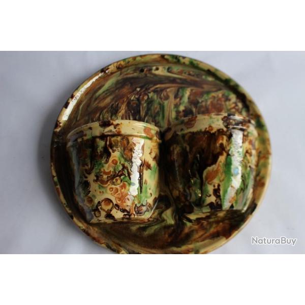 Porte cuill�res terre verniss�e jasp�e Art populaire Savoie