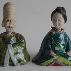 Anciennes Figurines Magot porcelaine biscuit &eacute;maill&eacute;e Japon