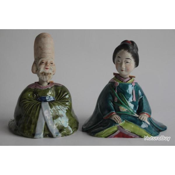 Anciennes Figurines Magot porcelaine biscuit �maill�e Japon