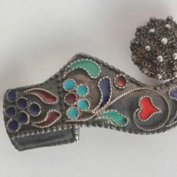 Broche argent &eacute;maux cloisonn&eacute;s Chaussure Turquie XIXe si&egrave;cle