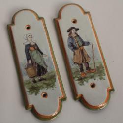 Paire plaques de propret&eacute; fa&iuml;ence Desvres Geo Martel Le Croisic Quimper