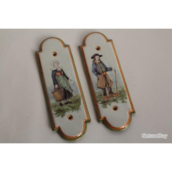 Paire plaques de propret� fa�ence Desvres Geo Martel Le Croisic Quimper