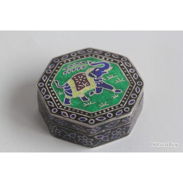 Boite � pilules argent �maill� �l�phant Rajasthan