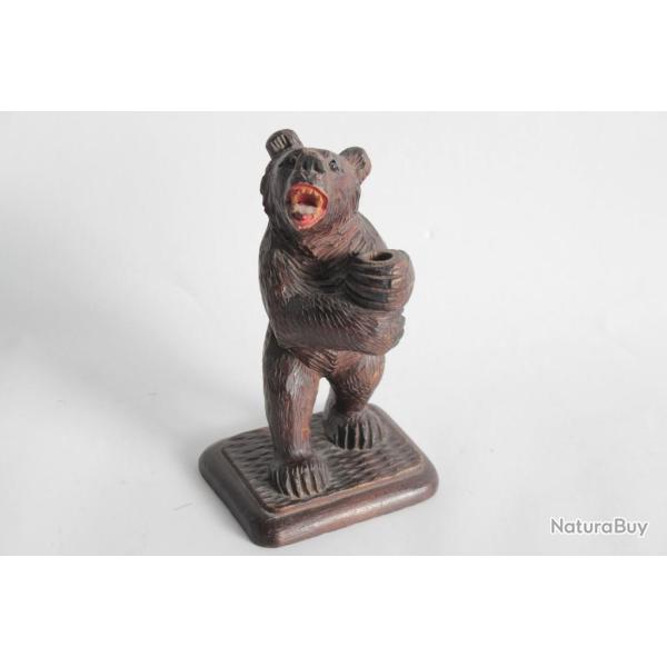 Porte crayon Ours bois sculpt� Art populaire For�t Noire