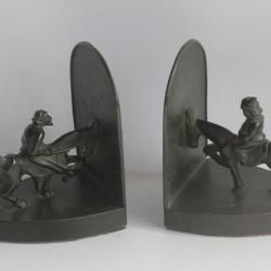 Paire de serre-livres bronze Don Quichotte Sancho Panza
